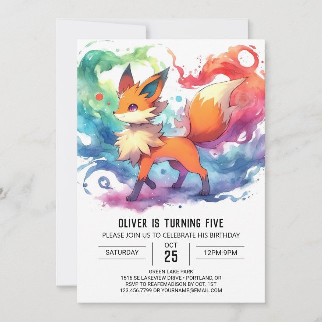 Pastel Playful Fox Birthday Inbjudningar (Framsida)