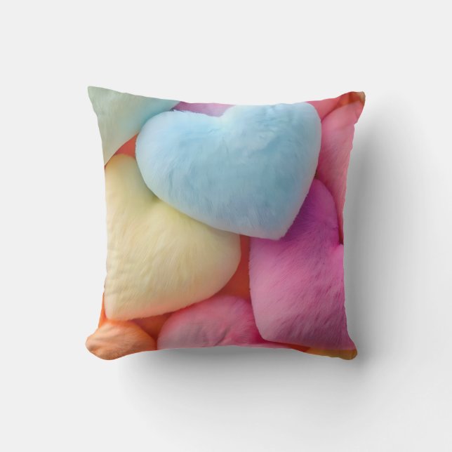 Pastel Plush Hearts Dekorativ kudde (Framsida)