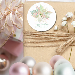 Pastel Poinsettia Glad helg Rosa Guld Sweet Runt Klistermärke