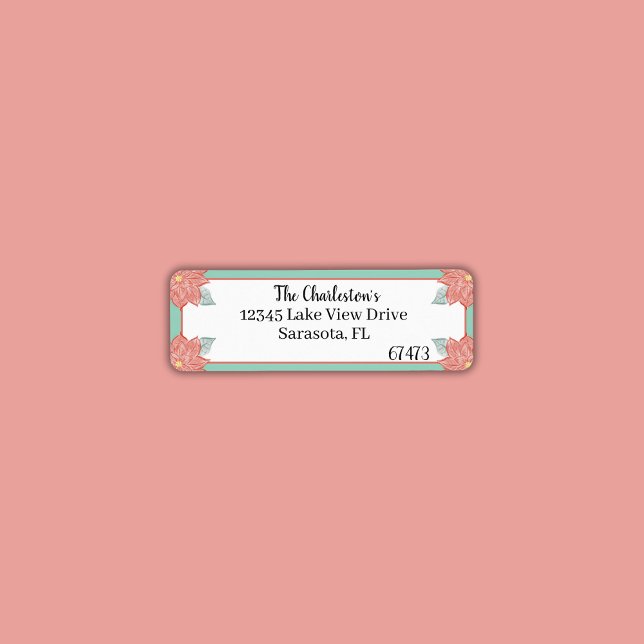 Pastel Poinsettia Pinkish Red and Soft Green Returadress Etikett (Brighten up any envelope with this Pastel Floral design.)