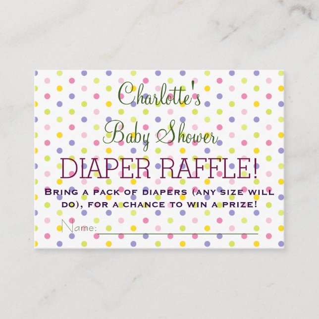 Pastel Polka Dot Baby Shower Diaper Raffle Biljett Tilläggskort (Framsida)