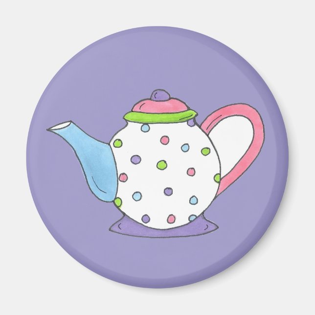 Pastel Polka Dot Ceramic Tea Pot Tekanna Magnet (Framsidan)