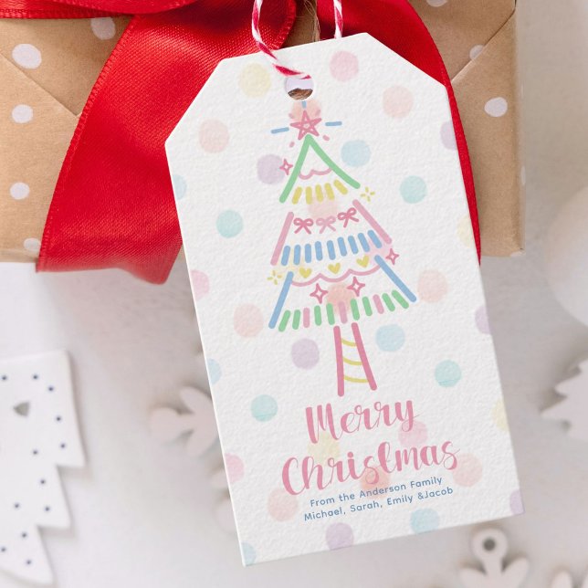 Pastel Polka Dot Julgran God jul Presentetikett (Skapare uppladdad)