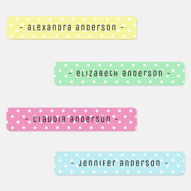 Pastel Polka Dot Kids Name Label Klistermärke (Grupp)