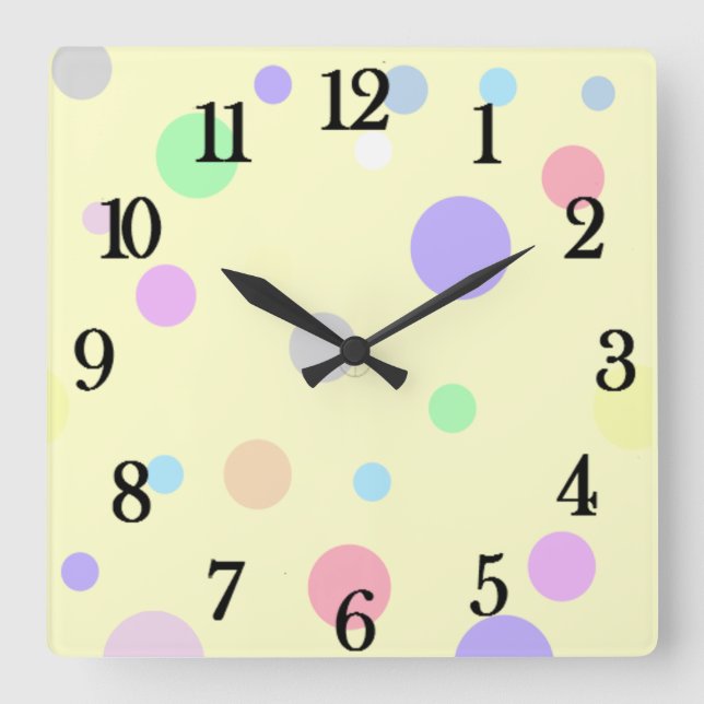 Pastel Polka Dot Mönster Fyrkantig Klocka (Framsida)