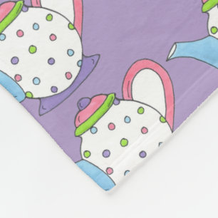 Pastel Polka Dot Rosa Blue Lila Tekanna Tea Party Fleecefilt