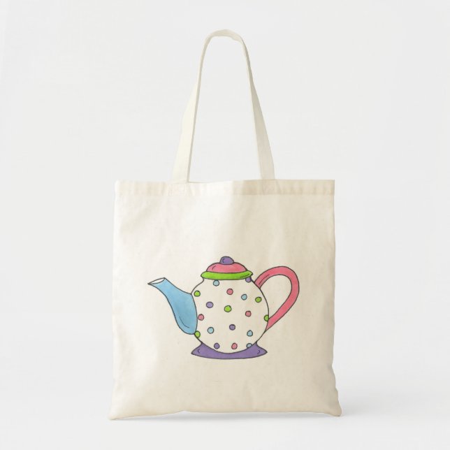 Pastel Polka Dot Tea Tekanna Tote Bag Tygkasse (Framsidan)