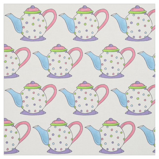 Pastel Polka Dot Tekannas Tea Party Rosa Lila Tyg (Provkarta)