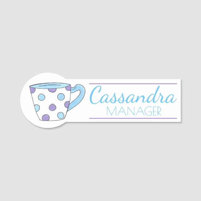 Pastel Polka Dot Tekopp Tea Kopp Cafe Namnbricka (Framsida)