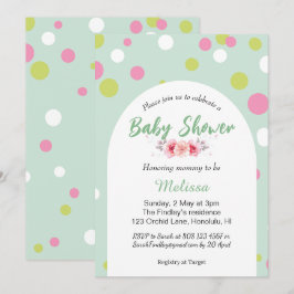 Pastel polka dots baby shower inbjudningar