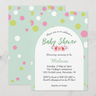 Pastel polka dots baby shower inbjudningar