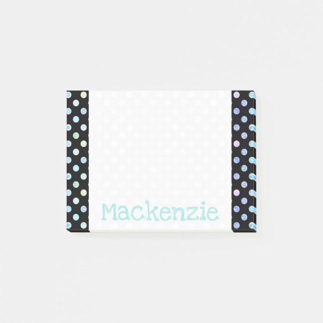 Pastel Polka dots Iridescent Shimmer Glitter Namn Post-it Block (Framsida)