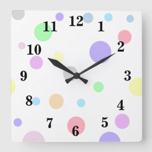 Pastel Polka dots Mönster Fyrkantig Klocka