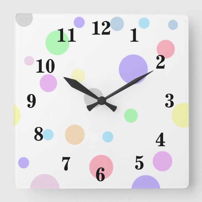 Pastel Polka dots Mönster Fyrkantig Klocka (Framsida)