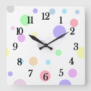 Pastel Polka dots Mönster Fyrkantig Klocka