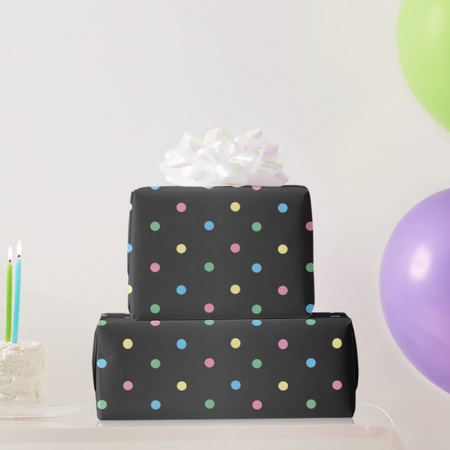 Pastel Polka dots på Sheen Black Satin Presentpapper (Festgåvor)