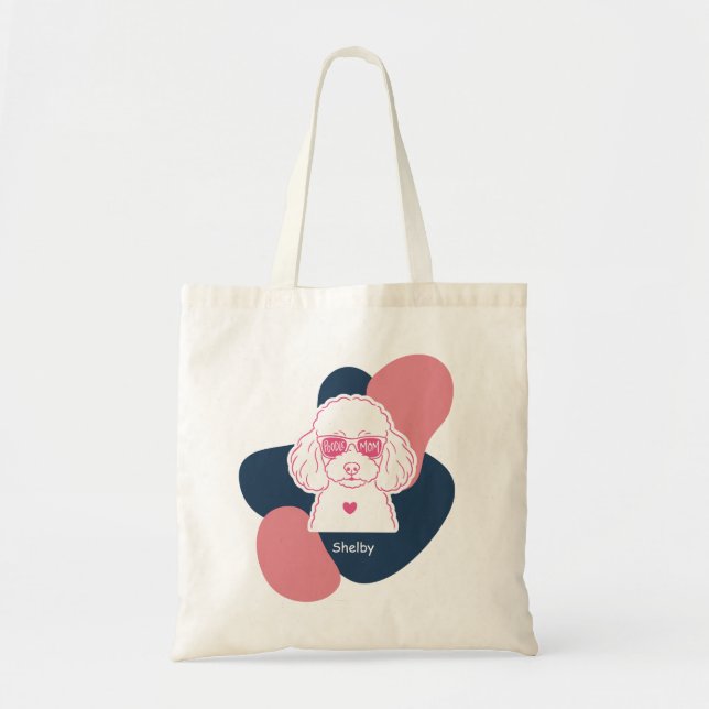 Pastel Poodle Mom Custom Name Tote Bag Tygkasse (Framsidan)