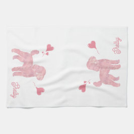 Pastel Poodle Silhouette Valentine Custom Name Kökshandduk