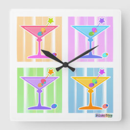PASTEL POP ART MARTINIS FYRKANTIG KLOCKA