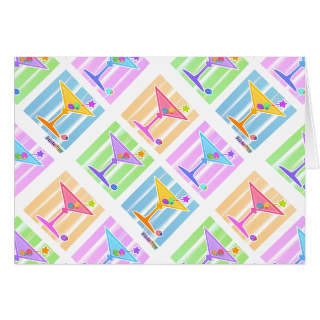 PASTEL POP ART MARTINIS HÄLSNINGSKORT (Framsidan Horizontal)