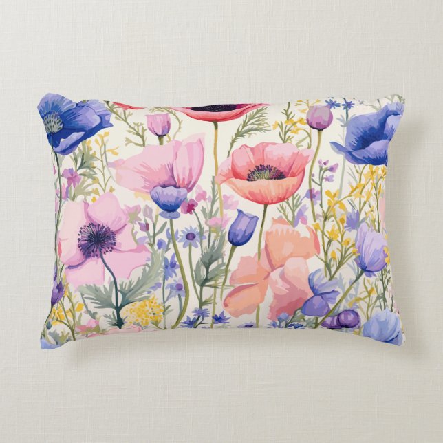 Pastel Poppies Bloom Accent Pillow Prydnadskudde (Framsidan)