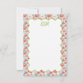 Pastel Poppies Monogram Stationery Tack Kort