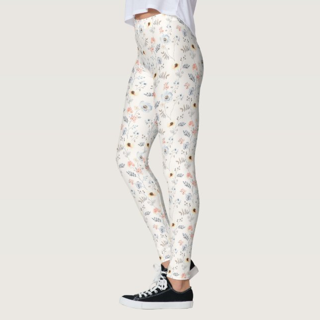Pastel Poppy Blommigt Garden Mönster Leggings (Vänster)