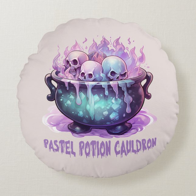 Pastel Potion Cauldron Rund Kudde (Framsidan)