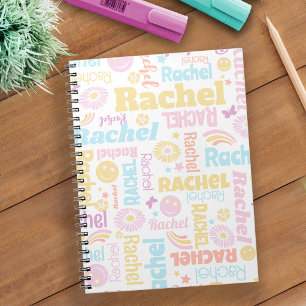 Pastel preppy smilie ansikte star eget namn Rachel Anteckningsbok