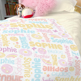 Pastel preppy smilie ansikte star eget namn Sophie Fleecefilt