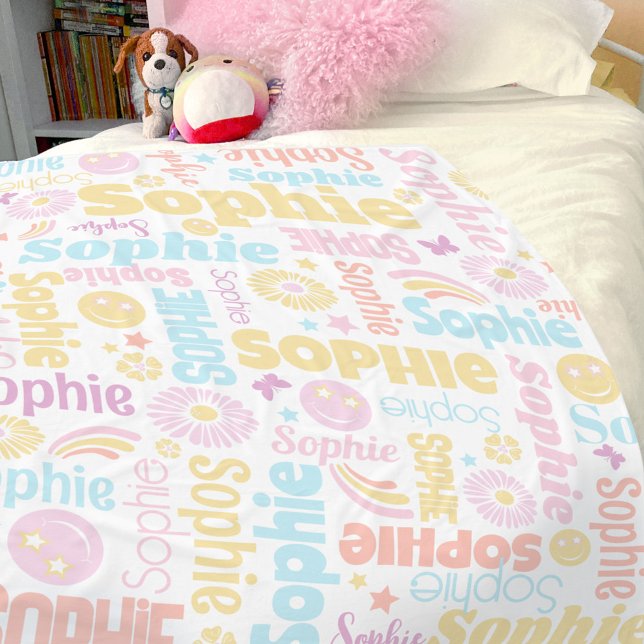 Pastel preppy smilie ansikte star eget namn Sophie Fleecefilt (Skapare uppladdad)