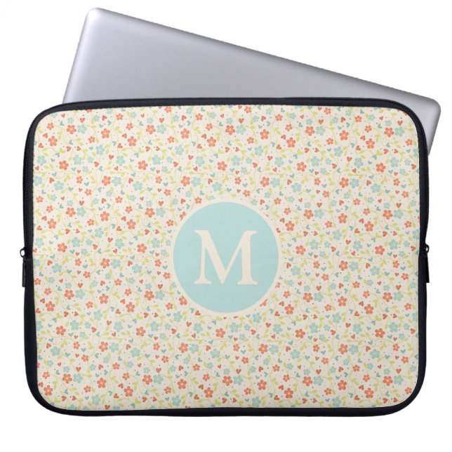 Pastel Pretty Spring Floral Pattern Monogram Laptop Fodral (Framsidan)