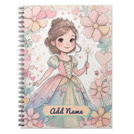 Pastel Princess Notebook - Editable Namn Anteckningsbok