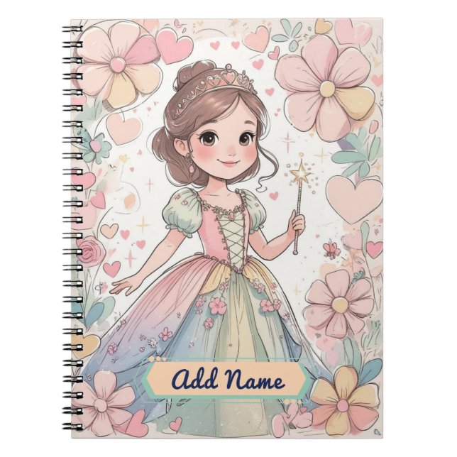 Pastel Princess Notebook - Editable Namn Anteckningsbok (Framsidan)