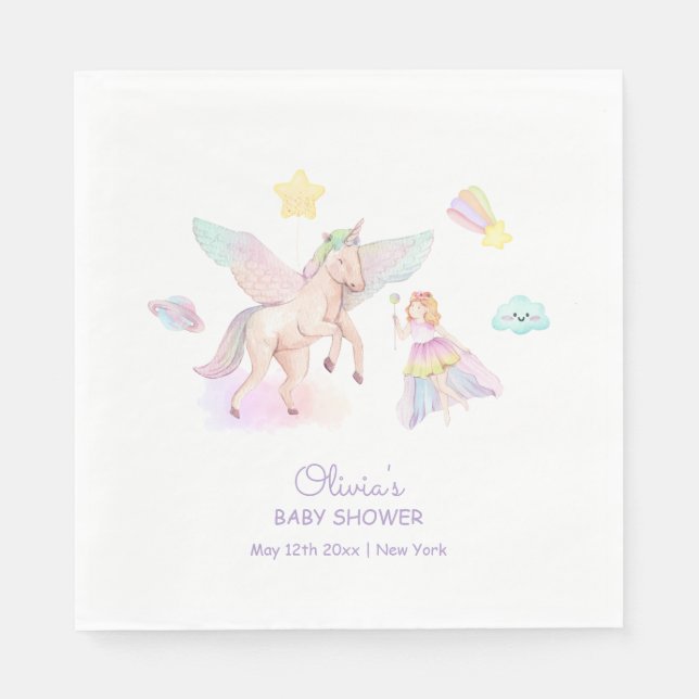 Pastel Princess Unicorn Baby Shower Pappersservett (Framsidan)