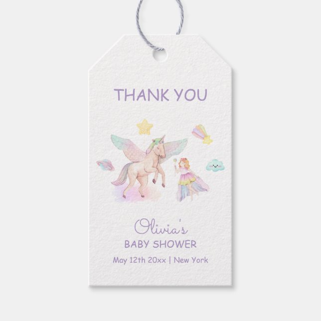 Pastel Princess Unicorn Baby Shower Tack Presentetikett (Framsidan)