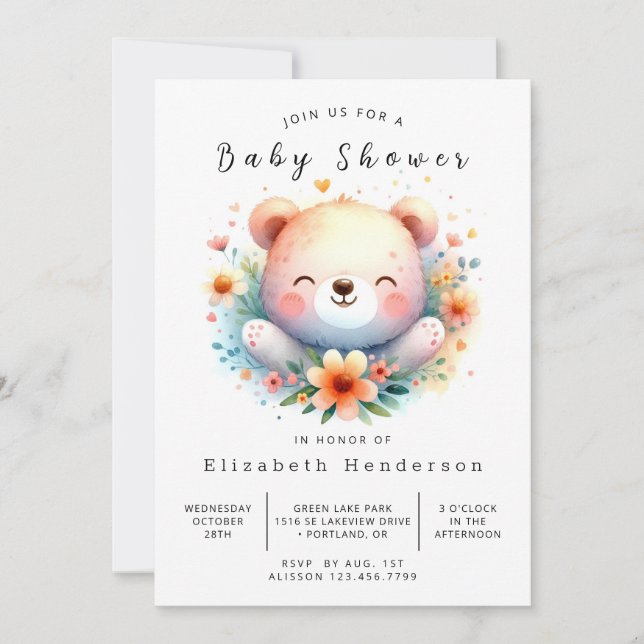 Pastel Printable Bear Baby Shower Inbjudningar (Framsida)
