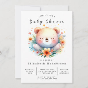 Pastel Printable Bear Baby Shower Inbjudningar