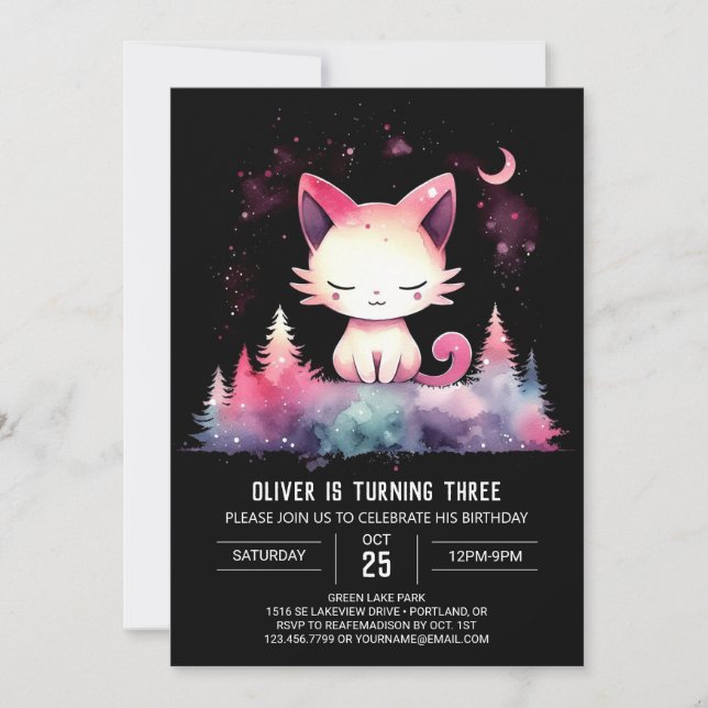 Pastel Printable Cat Birthday Inbjudningar (Framsida)