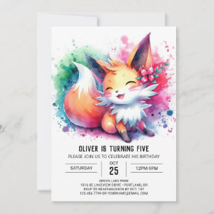 Pastel Printable Fox Birthday Inbjudningar