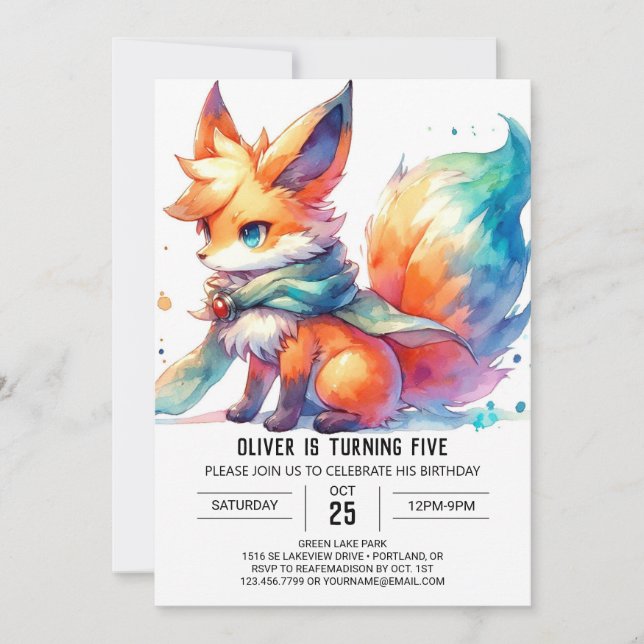 Pastel Printable Fox Birthday Inbjudningar (Framsida)