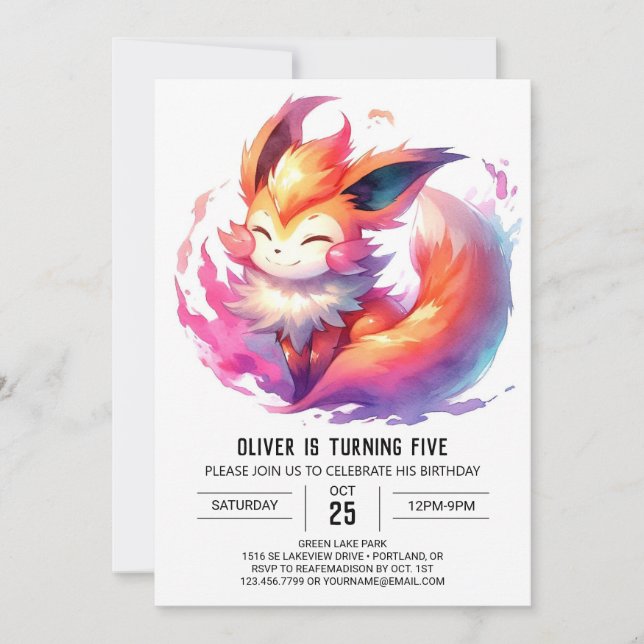 Pastel Printable Fox Birthday Inbjudningar (Framsida)