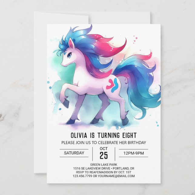Pastel Printable Horse Birthday Inbjudningar (Framsida)