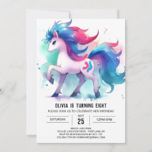 Pastel Printable Horse Birthday Inbjudningar