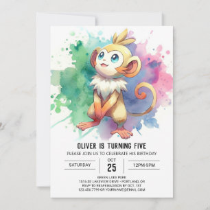 Pastel Printable Monkey Birthday Inbjudningar