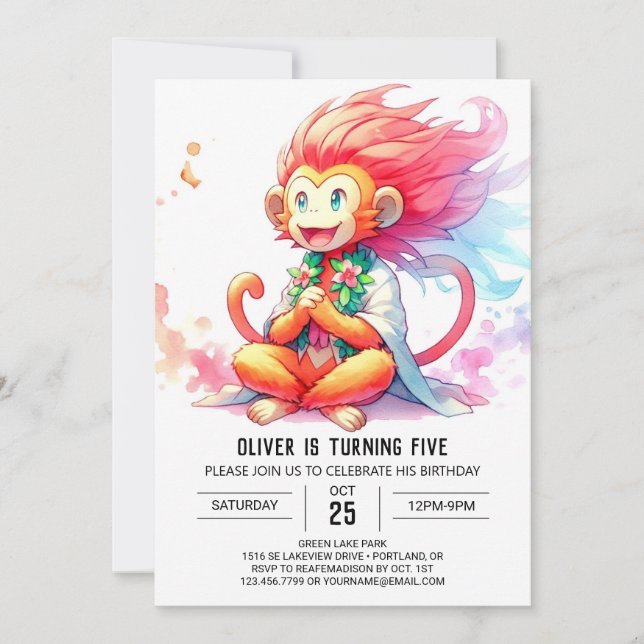 Pastel Printable Monkey Birthday Inbjudningar (Framsida)