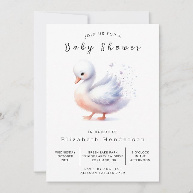 Pastel Printable Svan Baby Shower Inbjudningar (Framsida)