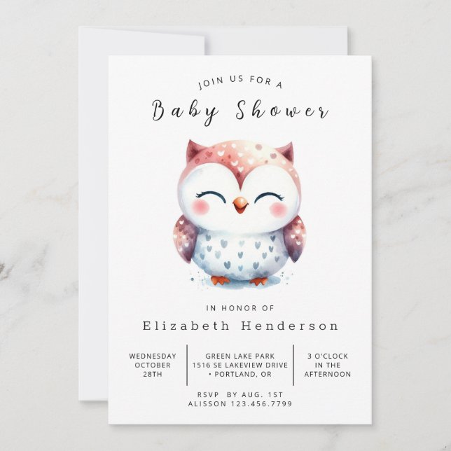 Pastel Printable Uggla Baby Shower Inbjudningar (Framsida)