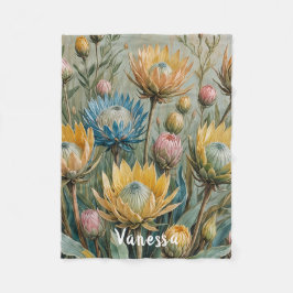 Pastel Protea Dream: Blommigten Elegant Fleecefilt