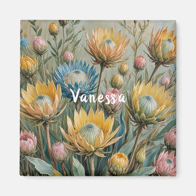 Pastel Protea Dream: Blommigten Elegant Magnet (Framsidan)